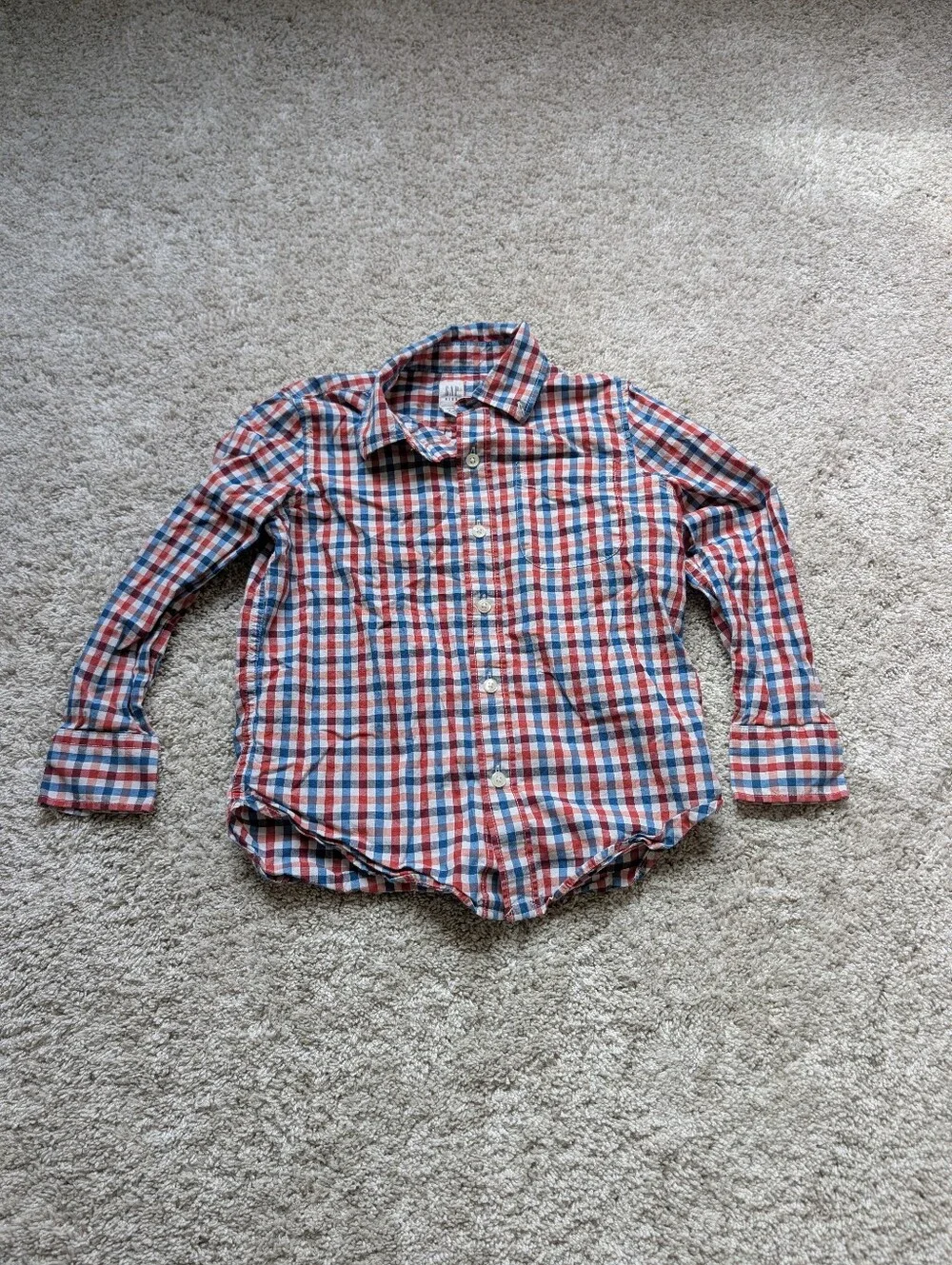GAP Boys Checked Button-Down Long Sleeve Shirt - Size 6/7